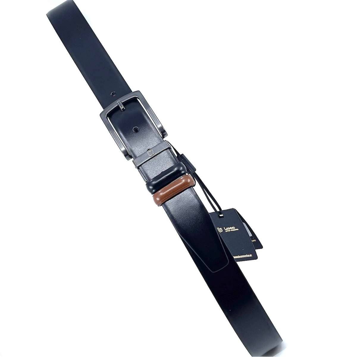 LEGEND ACCESSORIES ΑΝΔΡΙΚΗ ΔΕΡΜΑΤΙΝΗ ΖΩΝΗ DOUBLE SIDED DARK NICKEL ΠΟΡΠΗ BLACK-TABA